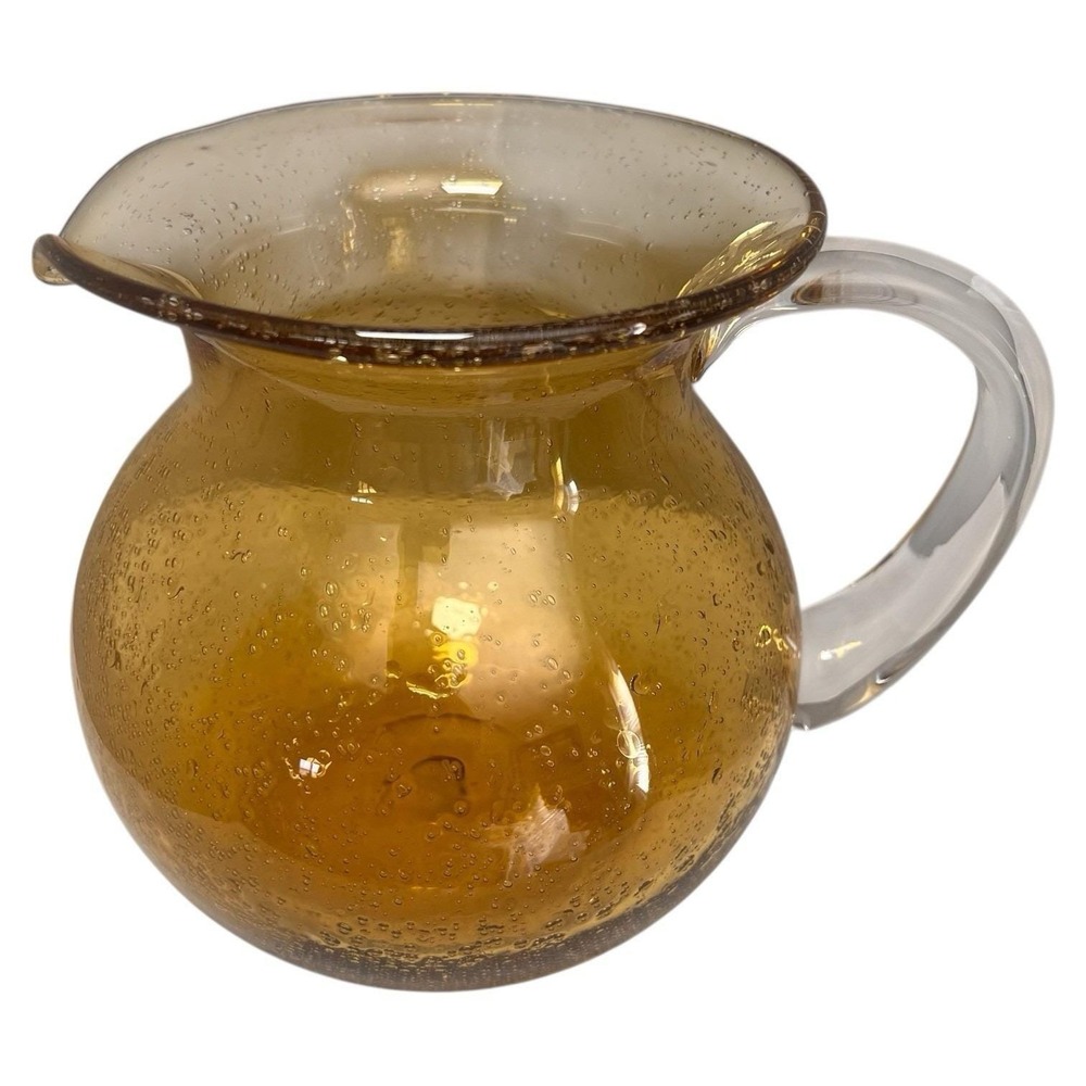 Handblown Amber Glass Pitcher with Clear Glass Handle 90 oz.